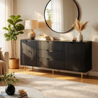 Comodă MENORCA cu 3 sertare, MDF vopsit negru mat, 150x42x80 cm Arboteca