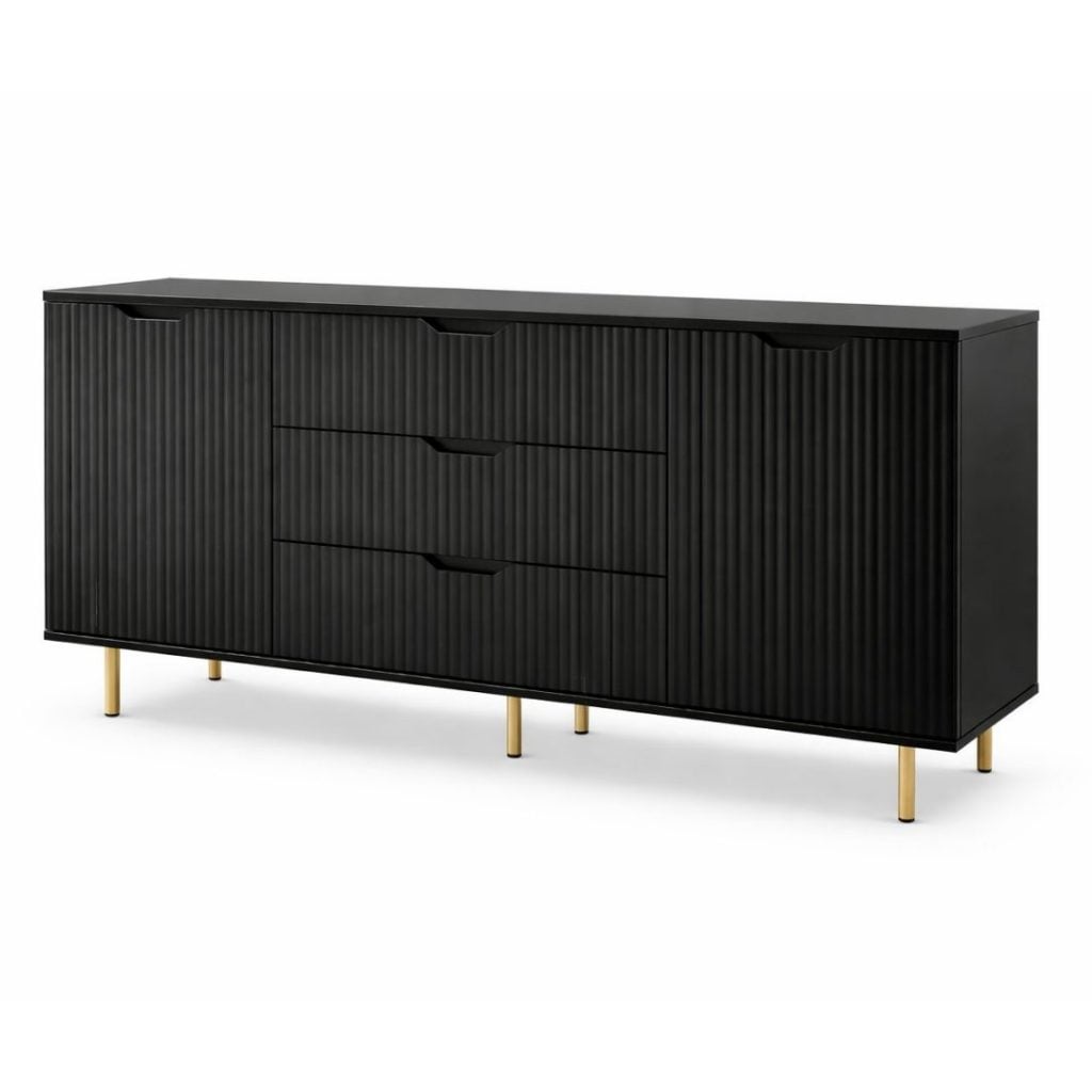 Comodă MENORCA cu 3 sertare, MDF vopsit negru mat, 150x42x80 cm Arboteca