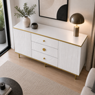 Comodă MONTALCINO cu 3 sertare și 2 uși, MDF frezat vopsit alb, 150x40x80 cm Arboteca