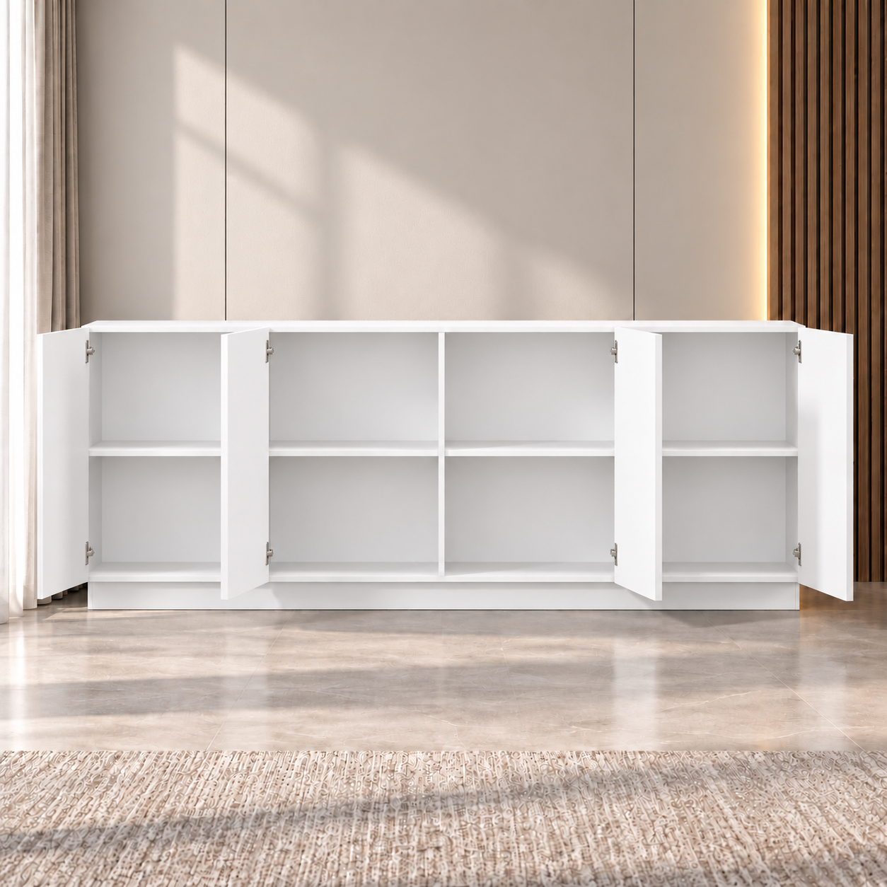 Comodă MORAIRA albă 200 cm, fronturi MDF vopsit frezat, 200x40x80 cm Arboteca