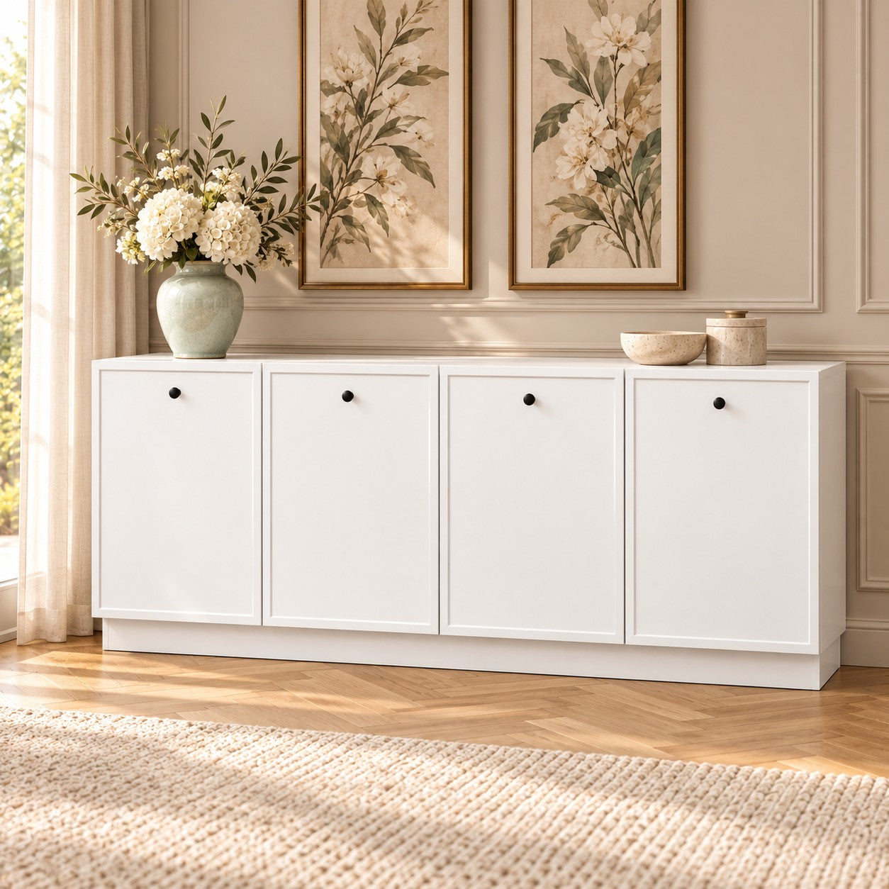 Comodă MORAIRA albă 200 cm, fronturi MDF vopsit frezat, 200x40x80 cm Default Title Arboteca
