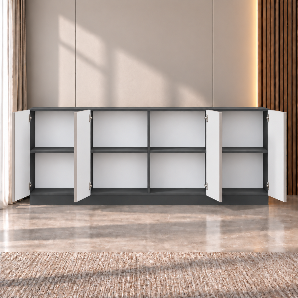 Comodă MORAIRA antracit 200 cm, fronturi MDF vopsit frezat, 200x40x80 cm Arboteca