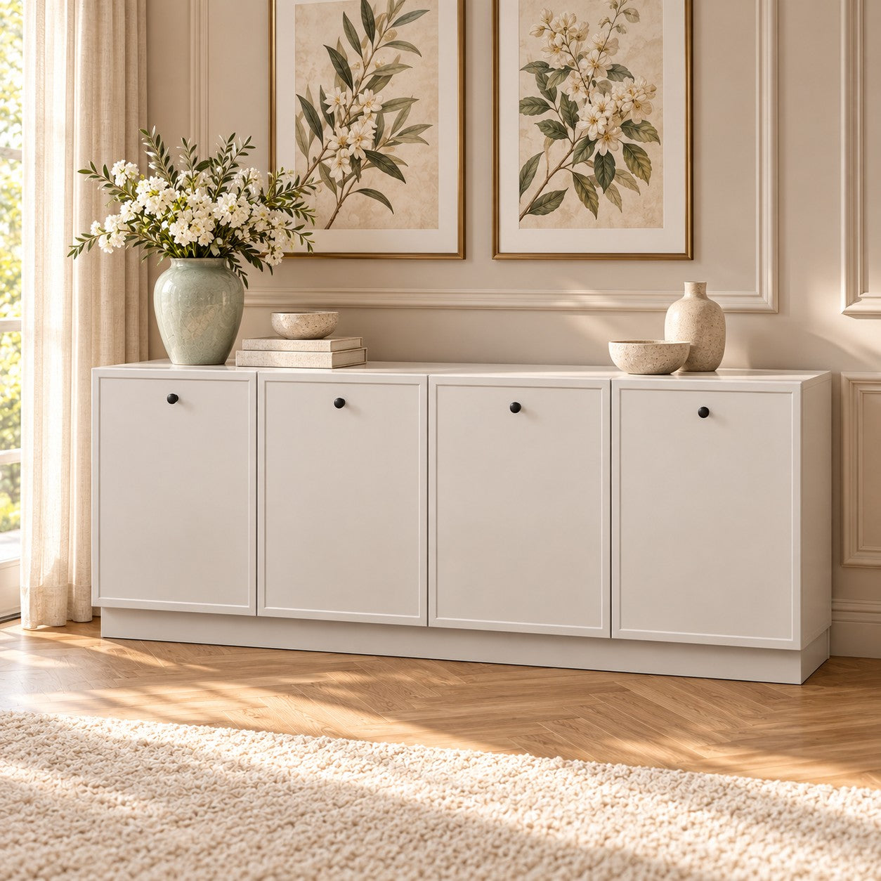 Comodă MORAIRA casmir deschis 200 cm, fronturi MDF vopsit frezat, 200x40x80 cm Default Title Arboteca