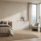 Comodă POLLENSA albă 200 cm, fronturi MDF riflat vopsit, 200x40x80 cm Arboteca