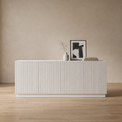 Comodă POLLENSA albă 200 cm, fronturi MDF riflat vopsit, 200x40x80 cm Arboteca