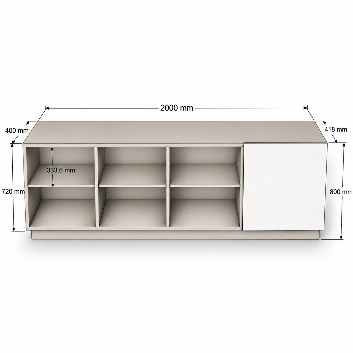 Comodă POLLENSA albă 200 cm, fronturi MDF riflat vopsit, 200x40x80 cm Arboteca