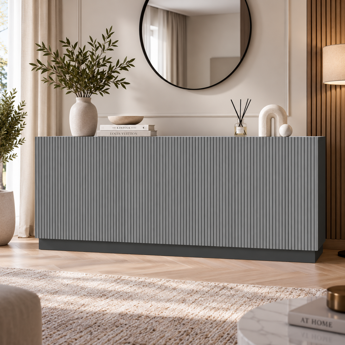 Comodă POLLENSA antracit 200 cm, fronturi MDF riflat vopsit, 200x40x80 cm Default Title Arboteca