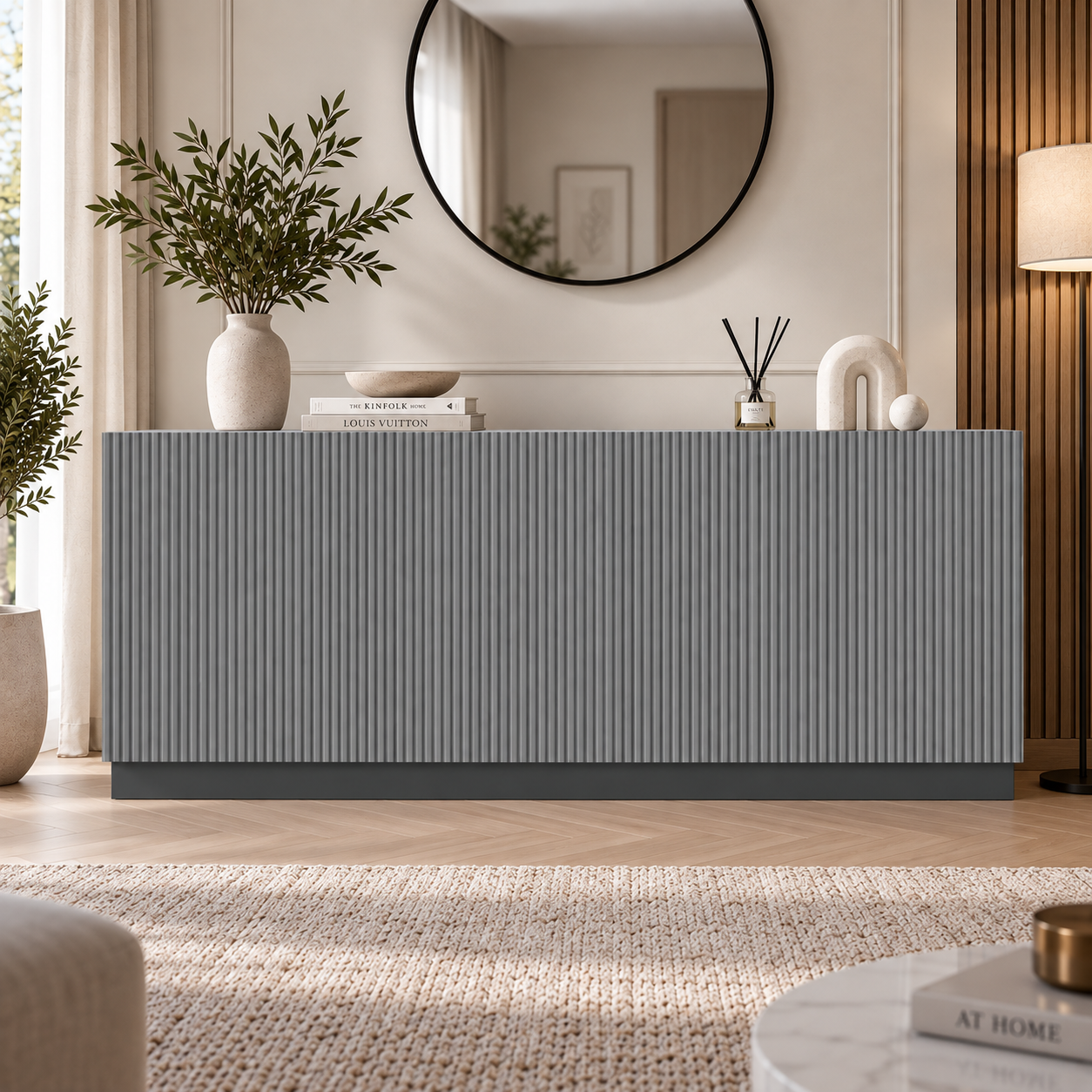 Comodă POLLENSA antracit 200 cm, fronturi MDF riflat vopsit, 200x40x80 cm Arboteca