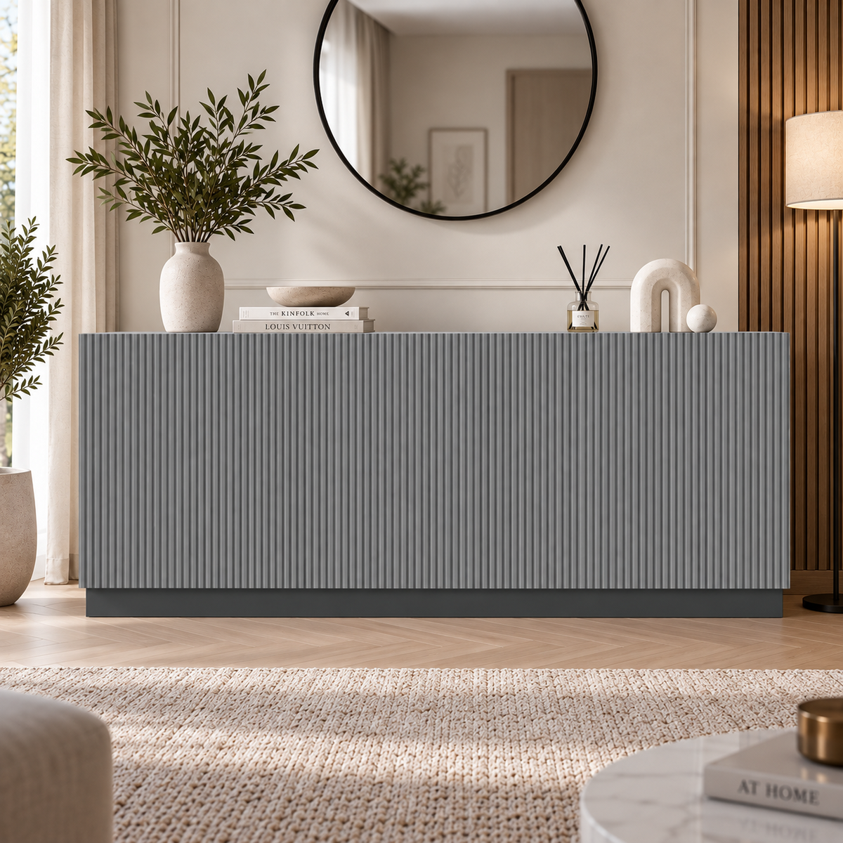 Comodă POLLENSA antracit 200 cm, fronturi MDF riflat vopsit, 200x40x80 cm Arboteca