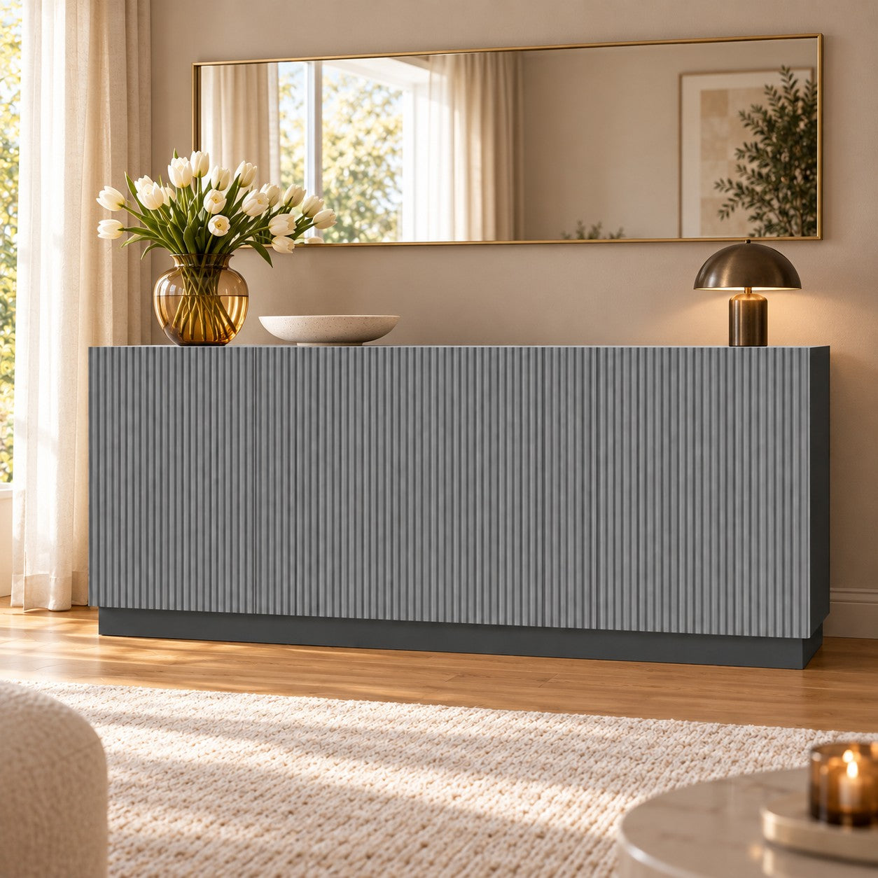 Comodă POLLENSA antracit 200 cm, fronturi MDF riflat vopsit, 200x40x80 cm Default Title Arboteca
