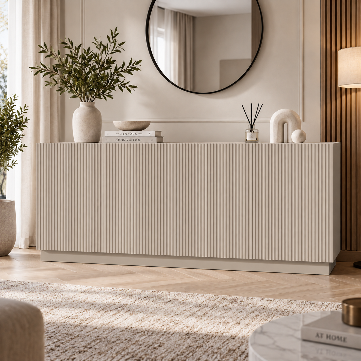 Comodă POLLENSA casmir deschis 200 cm, fronturi MDF riflat vopsit, 200x40x80 cm Default Title Arboteca