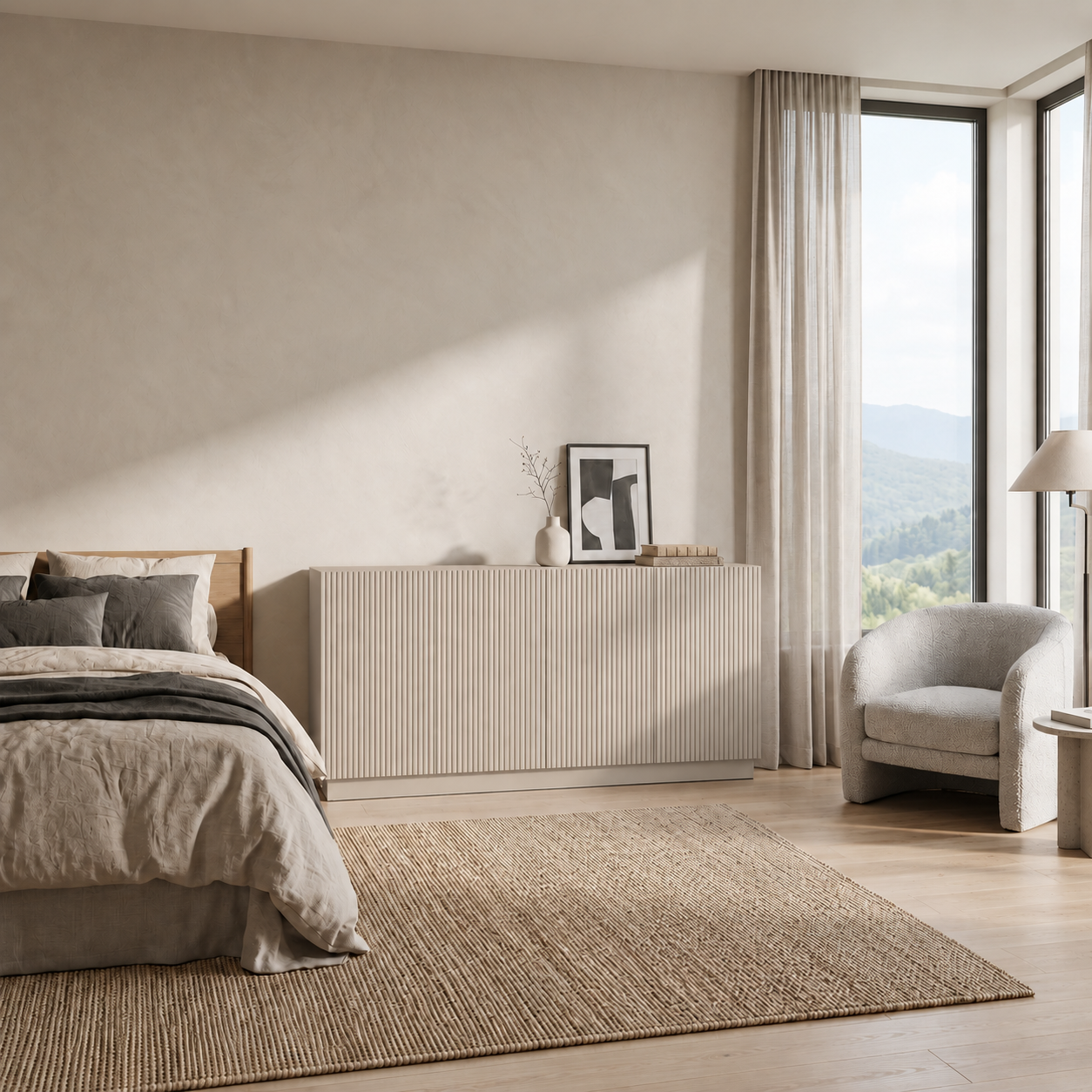 Comodă POLLENSA casmir deschis 200 cm, fronturi MDF riflat vopsit, 200x40x80 cm Arboteca