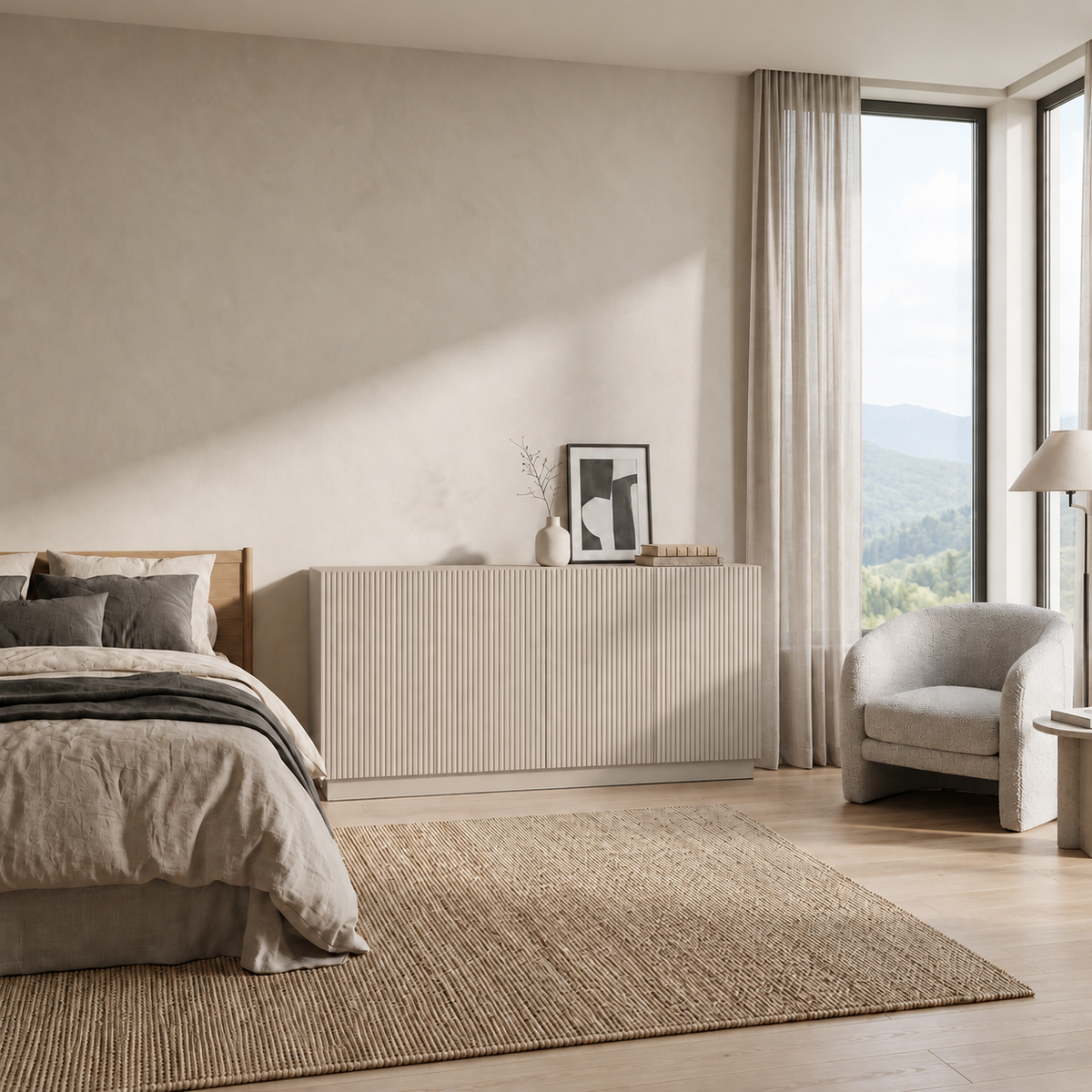 Comodă POLLENSA casmir deschis 200 cm, fronturi MDF riflat vopsit, 200x40x80 cm Arboteca