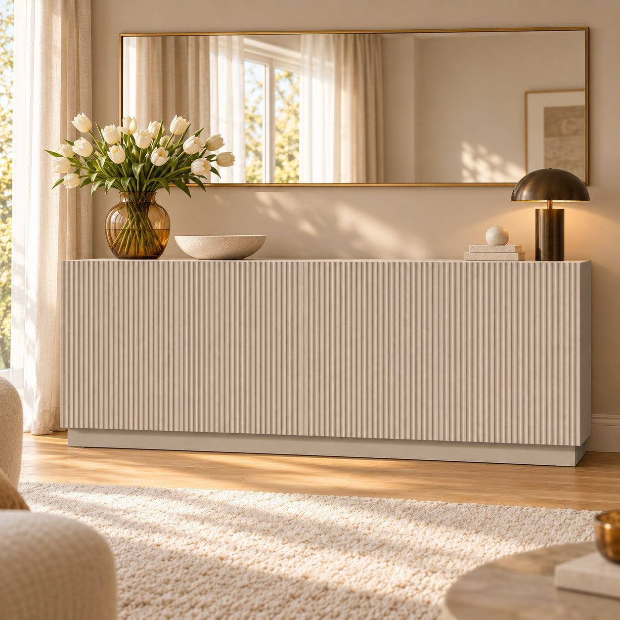 Comodă POLLENSA casmir deschis 200 cm, fronturi MDF riflat vopsit, 200x40x80 cm Default Title Arboteca