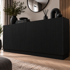 Comodă POLLENSA neagră 200 cm, fronturi MDF riflat vopsit, 200x40x80 cm Arboteca