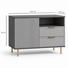 Comodă PORTOFINO antracit cu 2 sertare și o ușă, fronturi MDF vopsit riflat, 105x42x80 cm Arboteca