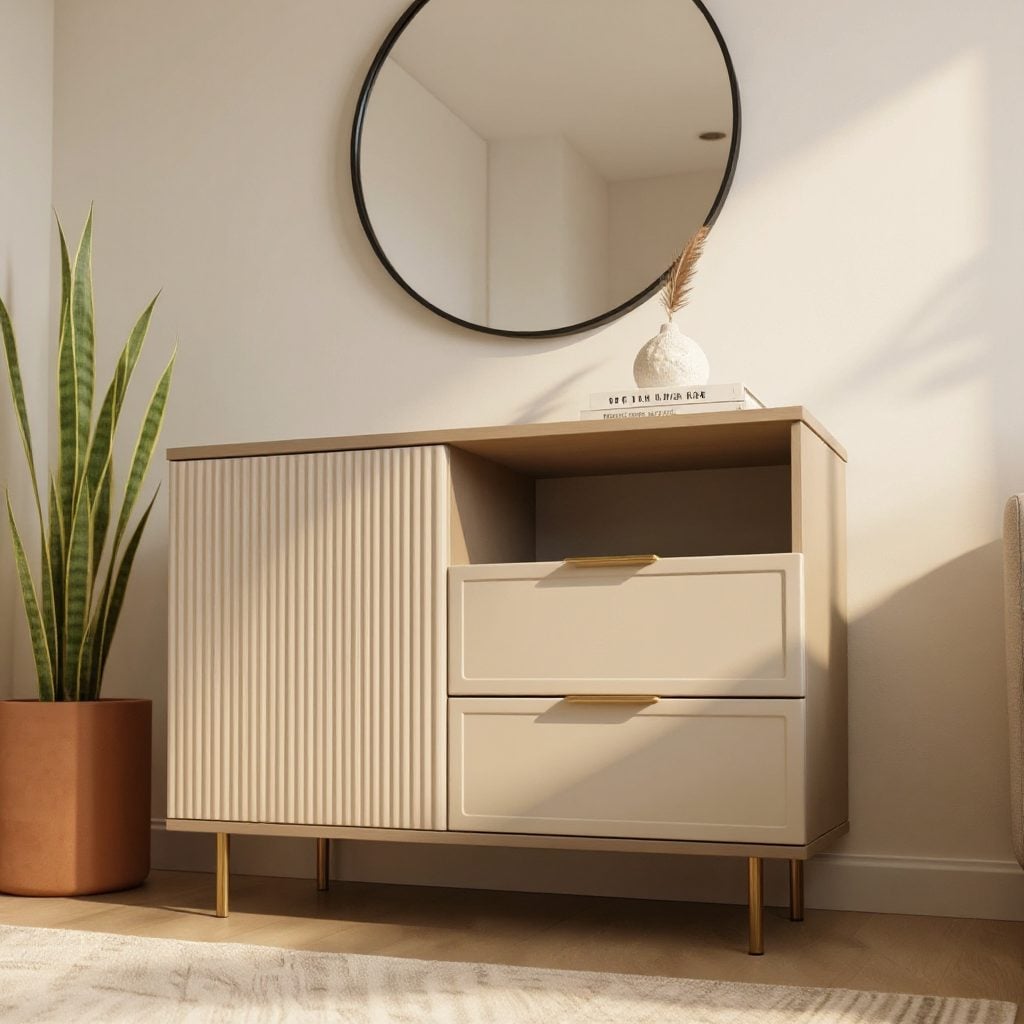Comodă PORTOFINO cașmir bazalt cu 2 sertare și o ușă, fronturi MDF vopsit riflat, 105x42x80 cm Arboteca