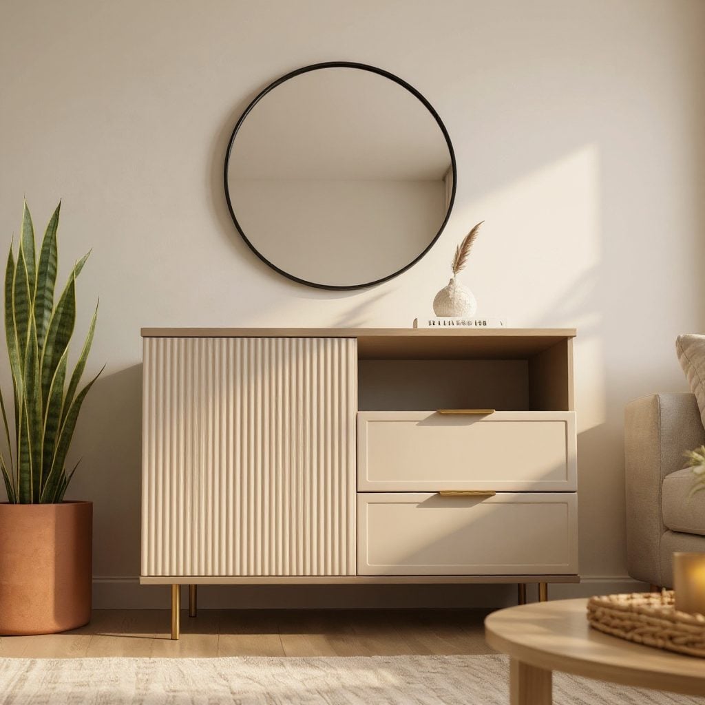 Comodă PORTOFINO cașmir bazalt cu 2 sertare și o ușă, fronturi MDF vopsit riflat, 105x42x80 cm Arboteca