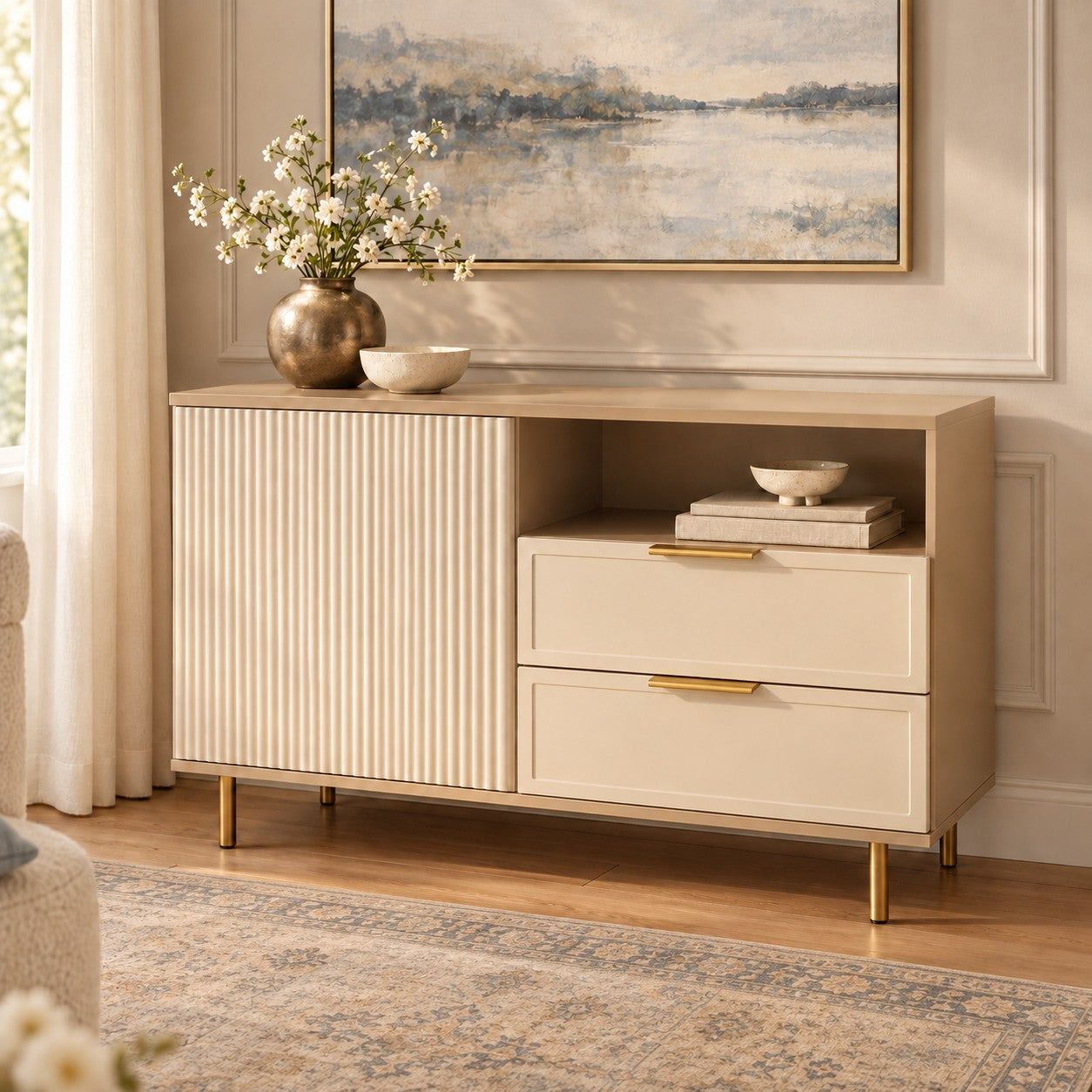 Comodă PORTOFINO cașmir bazalt cu 2 sertare și o ușă, fronturi MDF vopsit riflat, 105x42x80 cm Default Title Arboteca