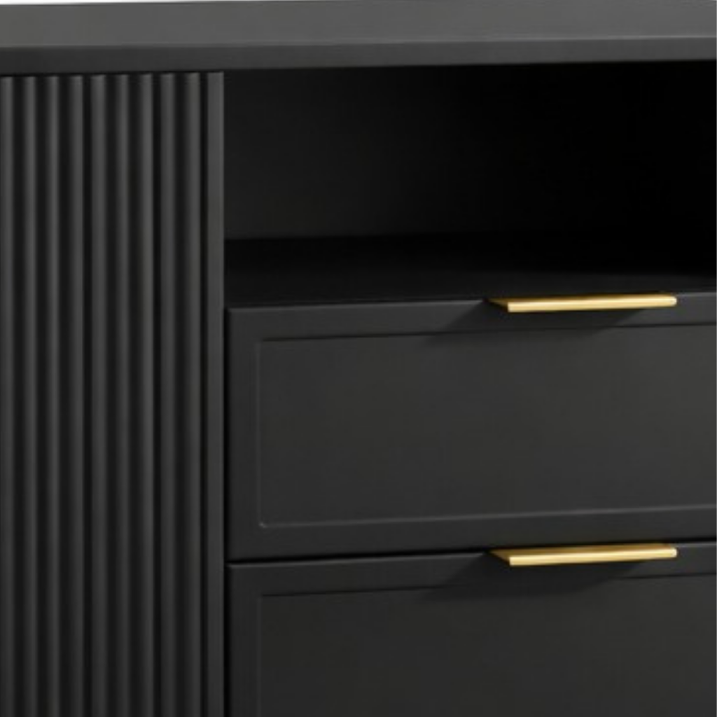 Comodă PORTOFINO neagră cu 2 sertare și o ușă, fronturi MDF frezat negru mat, 105x42x80 cm Arboteca