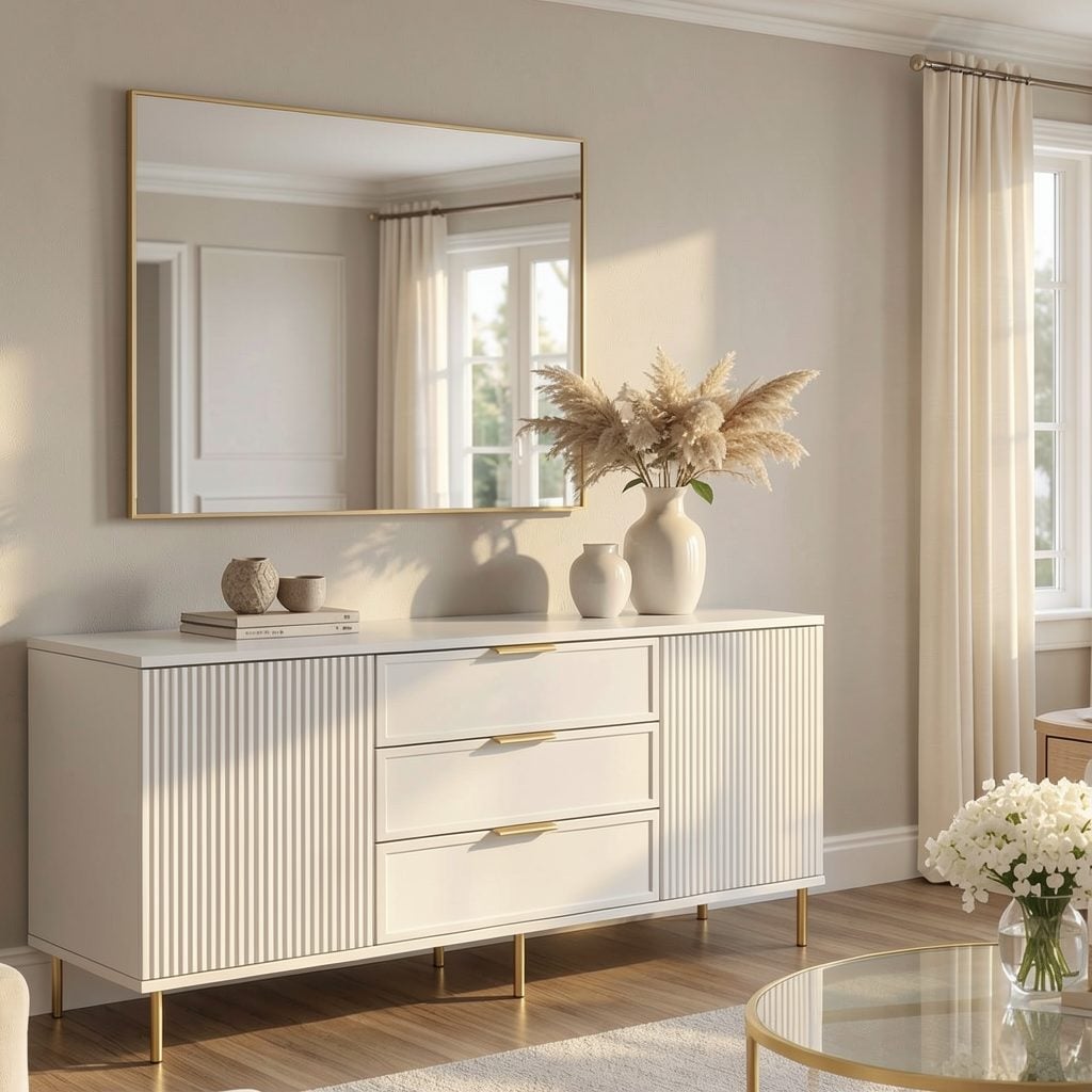 Comodă PORTOFINO albă cu 3 sertare și 2 uși, MDF vopsit mat, 150x40x80 cm Default Title Arboteca