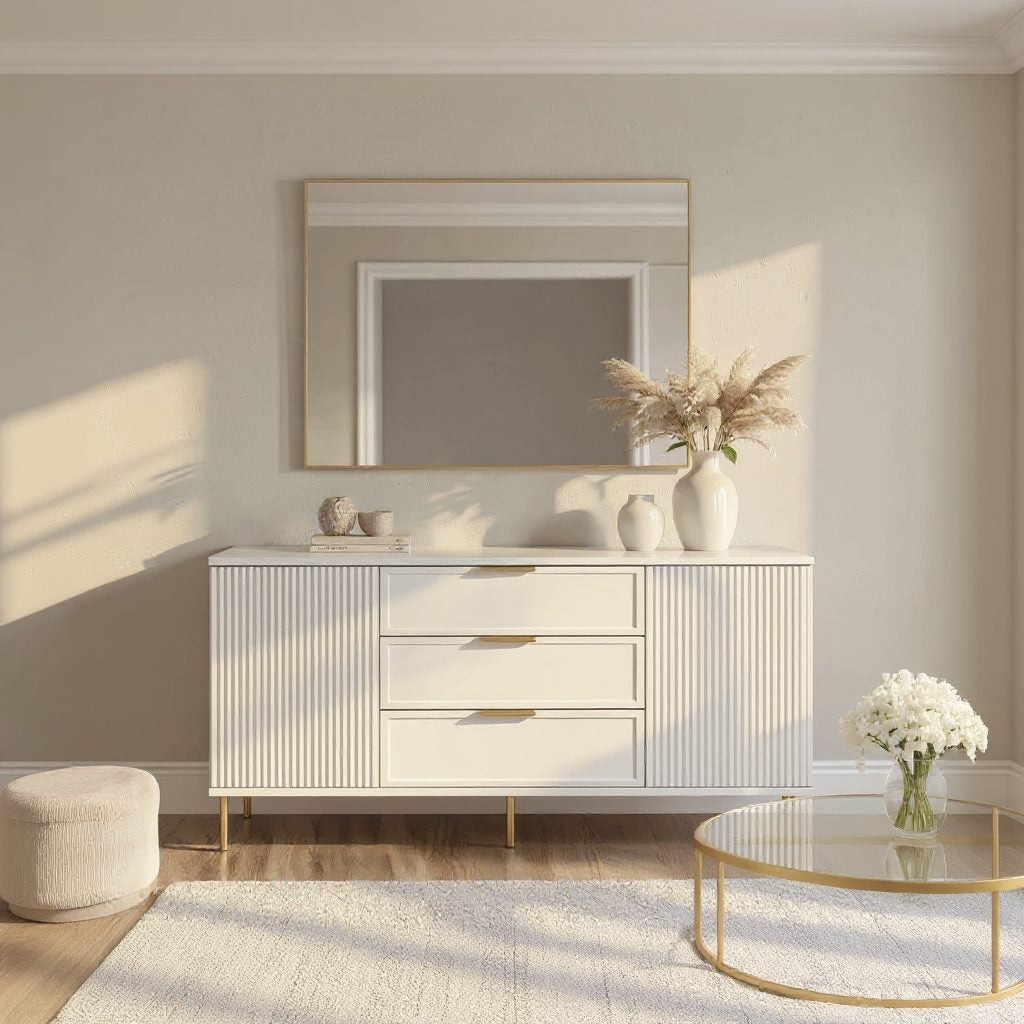 Comodă PORTOFINO albă cu 3 sertare și 2 uși, MDF vopsit mat, 150x40x80 cm Arboteca