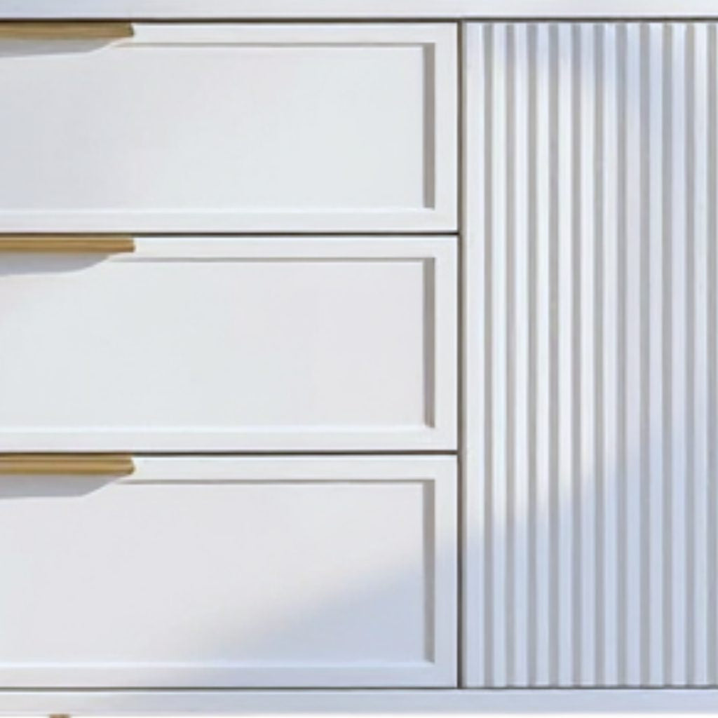 Comodă PORTOFINO albă cu 3 sertare și 2 uși, MDF vopsit mat, 150x40x80 cm Arboteca