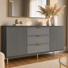 Comodă PORTOFINO antracit cu 3 sertare și 2 uși, MDF frezat riflat, 150x40x80 cm Default Title Arboteca