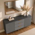 Comodă PORTOFINO antracit cu 3 sertare și 2 uși, MDF frezat riflat, 150x40x80 cm Arboteca
