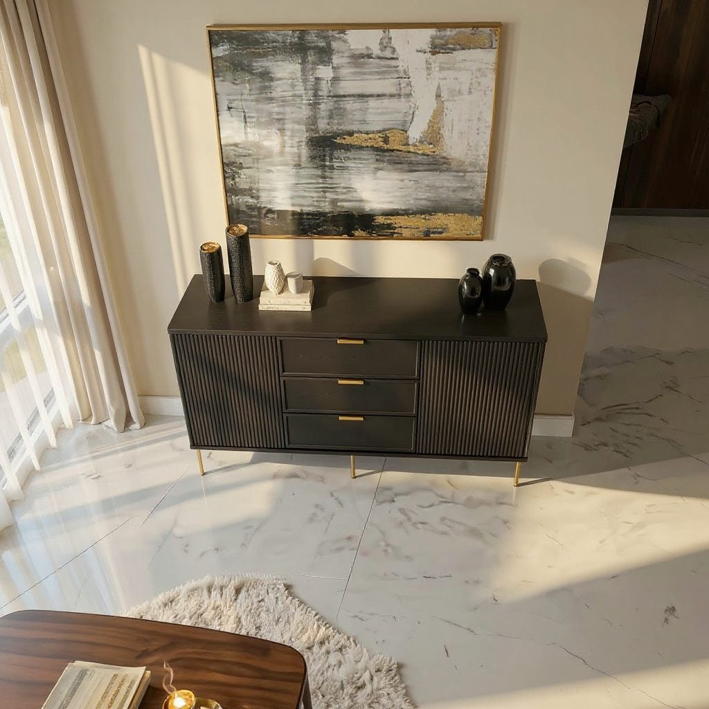 Comodă PORTOFINO neagră cu 3 sertare și 2 uși, MDF vopsit mat, 150x40x80 cm Arboteca