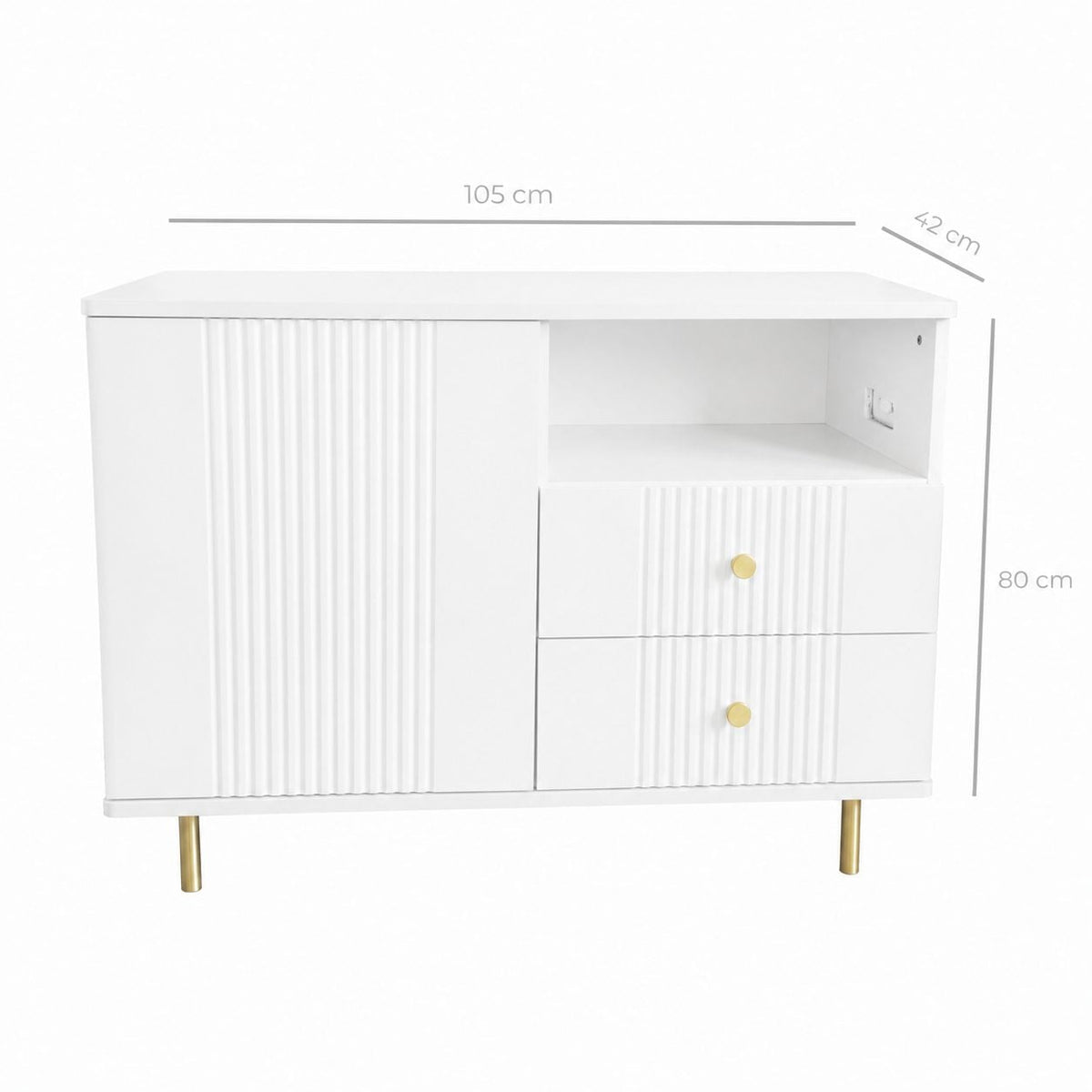 Comodă RAVELLO albă cu 2 sertare și 1 ușă, MDF riflat vopsit, 105x40x80 cm Arboteca