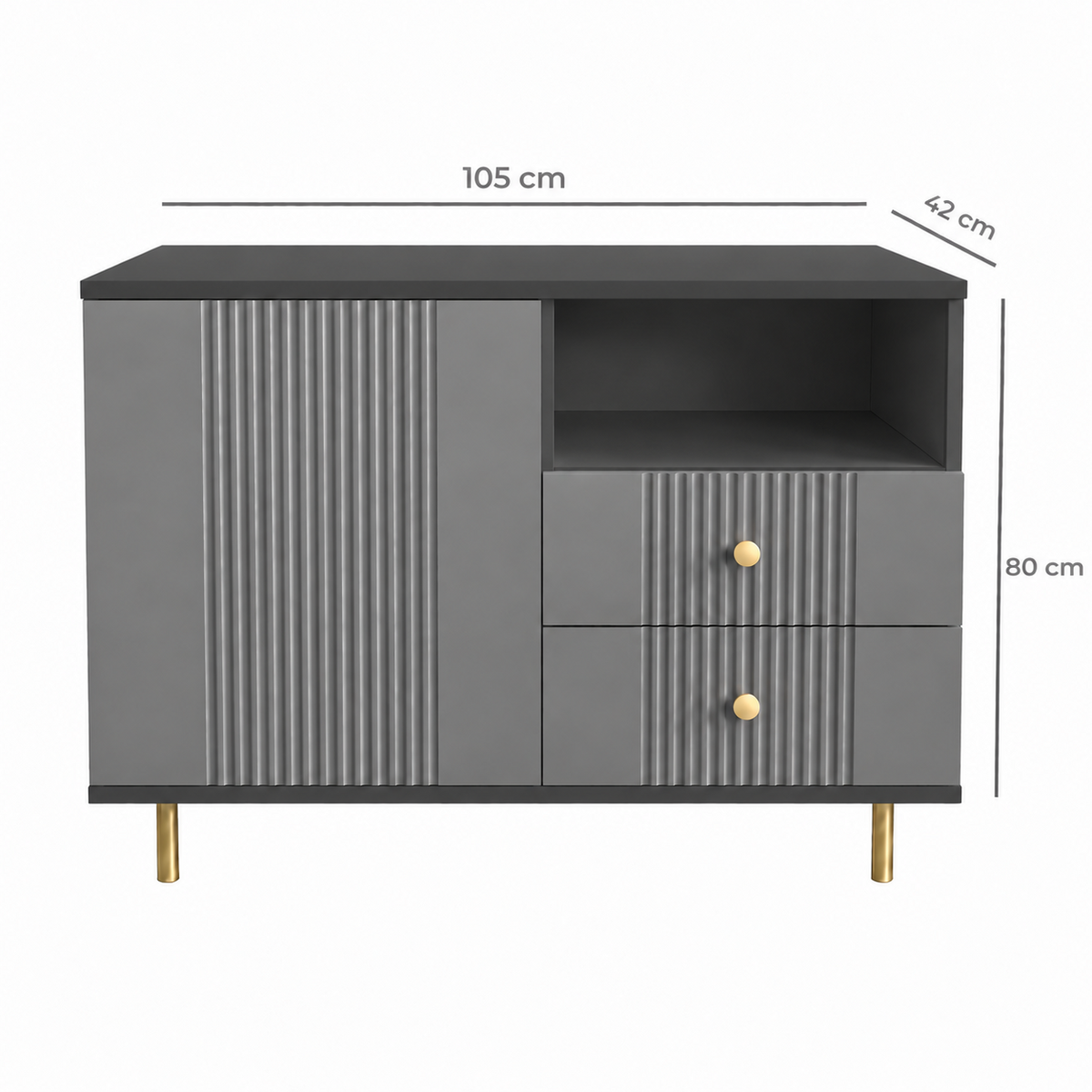 Comodă RAVELLO antracit cu 2 sertare și 1 ușă, MDF riflat vopsit, 105x40x80 cm Arboteca