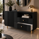 Comodă RAVELLO neagră cu 2 sertare și 1 ușă, MDF riflat vopsit, 105x40x80 cm Arboteca