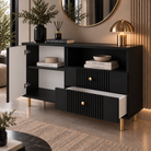 Comodă RAVELLO neagră cu 2 sertare și 1 ușă, MDF riflat vopsit, 105x40x80 cm Arboteca