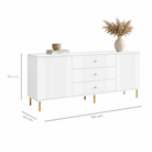 Comodă RAVELLO albă cu 3 sertare și 2 uși, fronturi riflate, 150x40x80 cm Arboteca