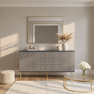 Comodă RAVELLO antracit cu 3 sertare și 2 uși, fronturi riflate, 150x40x80 cm Arboteca