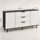 Comodă TERRACINA cu corp negru, 3 sertare și 2 uși, fronturi MDF albe, 150x40x80 cm Arboteca