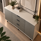 Comodă TERRACINA cu corp casmir deschis, 3 sertare și 2 uși, fronturi MDF melaminat gri, 150x40x80 cm Arboteca