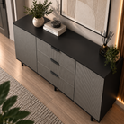 Comodă TERRACINA cu corp negru, 3 sertare și 2 uși, fronturi MDF melaminat gri, 150x40x80 cm Arboteca