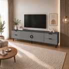 Comodă TV CASARES antracit cu 2 uși și 4 sertare, MDF riflat vopsit, 200x42x58 cm Arboteca