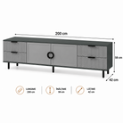 Comodă TV CASARES antracit cu 2 uși și 4 sertare, MDF riflat vopsit, 200x42x58 cm Arboteca