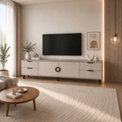 Comodă TV CASARES casmir bazalt cu 2 uși și 4 sertare, MDF riflat vopsit, 200x42x58 cm Arboteca