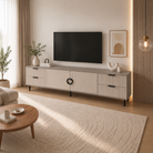 Comodă TV CASARES casmir bazalt cu 2 uși și 4 sertare, MDF riflat vopsit, 200x42x58 cm Arboteca