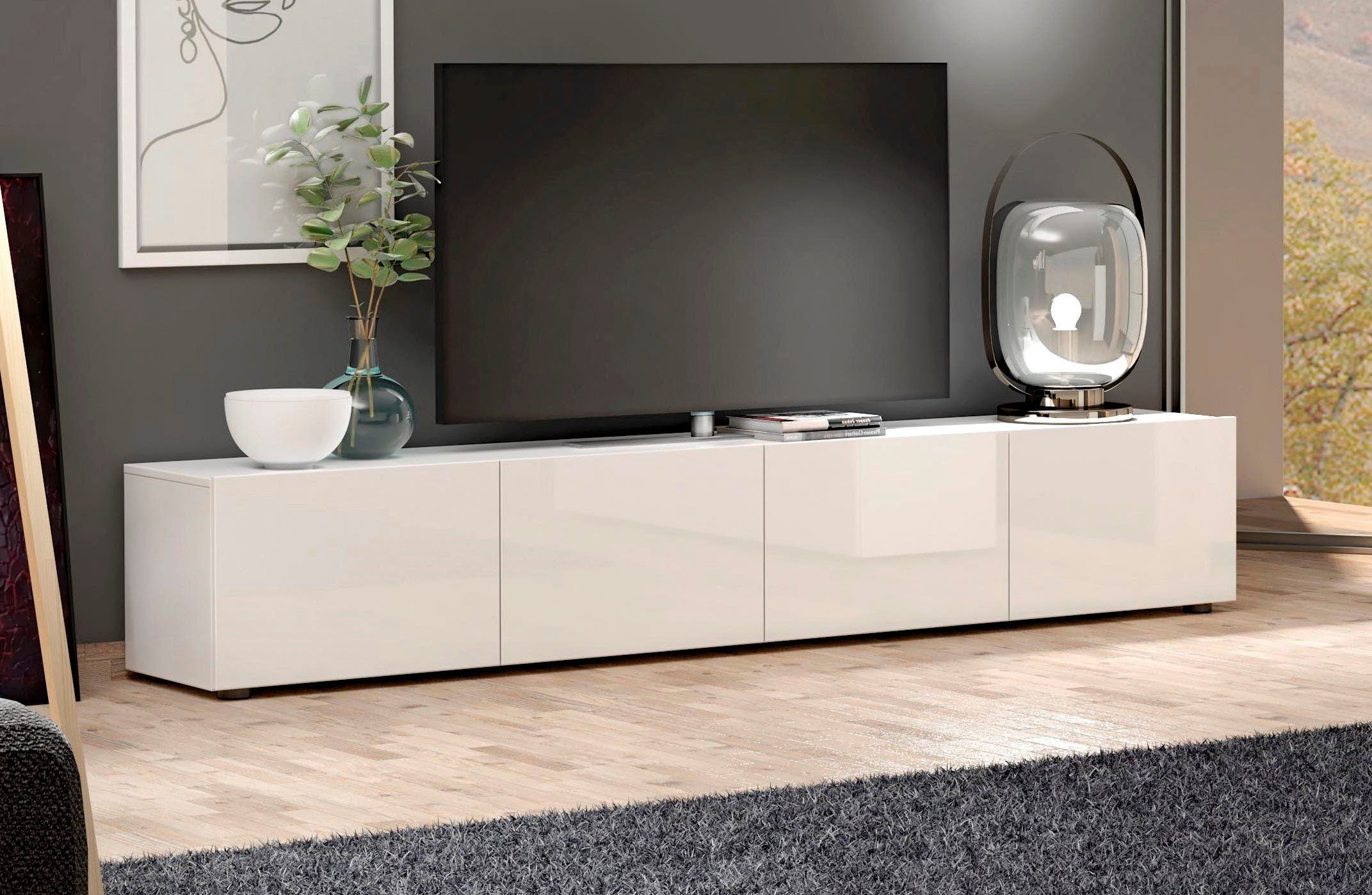 Comoda TV Mister , Alb lucios , 225 cm latime Arboteca
