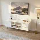 Comodă TV PORTOFINO albă cu 1 ușă riflată și 2 sertare, MDF frezat vopsit, 150x40x56 cm Arboteca