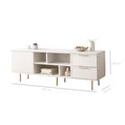 Comodă TV PORTOFINO albă cu 1 ușă riflată și 2 sertare, MDF frezat vopsit, 150x40x56 cm Arboteca