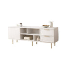 Comodă TV PORTOFINO albă cu 1 ușă riflată și 2 sertare, MDF frezat vopsit, 150x40x56 cm Arboteca