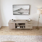 Comodă TV PORTOFINO cașmir bazalt cu 1 ușă riflată și 2 sertare, MDF vopsit, 150x40x56 cm Arboteca
