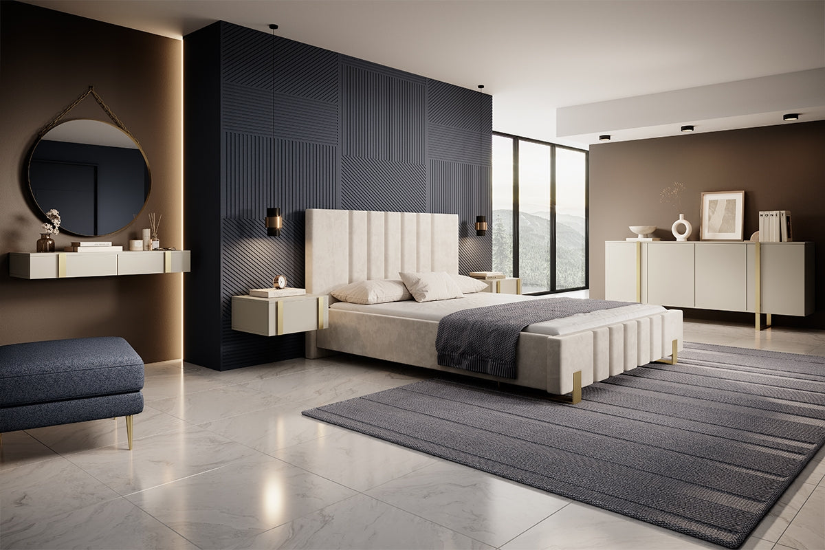 Comodă Verica 200 cm - cașmir / picioare aurii Arboteca