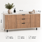 Comodă VERNAZZA cu corp cașmir deschis, 3 sertare și 2 uși, fronturi MDF decor stejar, 150x40x80 cm Arboteca